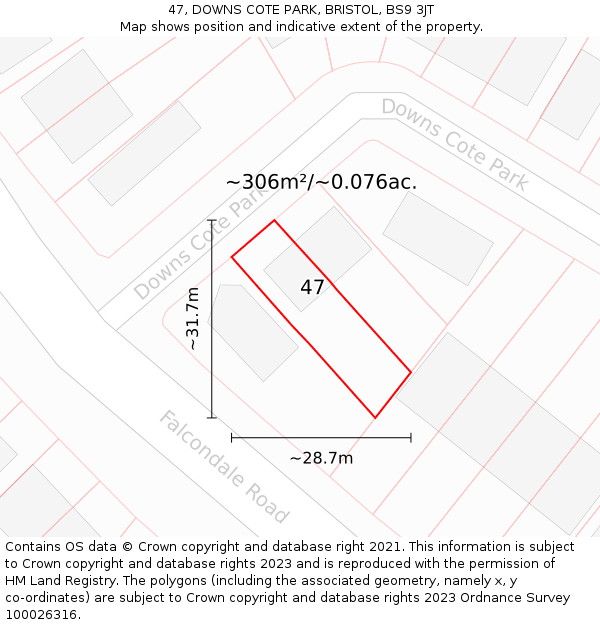 47, DOWNS COTE PARK, BRISTOL, BS9 3JT: Plot and title map