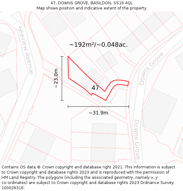 47, DOWNS GROVE, BASILDON, SS16 4QL: Plot and title map