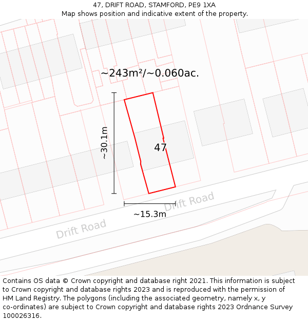 47, DRIFT ROAD, STAMFORD, PE9 1XA: Plot and title map