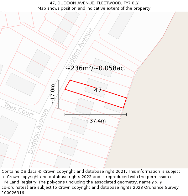 47, DUDDON AVENUE, FLEETWOOD, FY7 8LY: Plot and title map