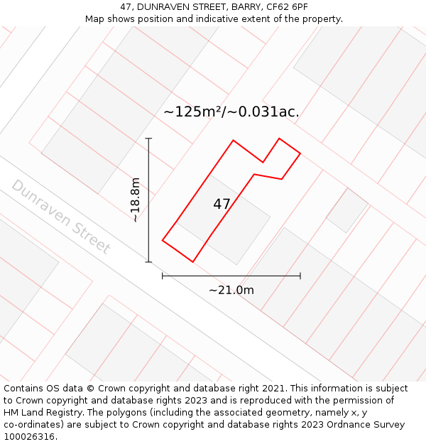 47, DUNRAVEN STREET, BARRY, CF62 6PF: Plot and title map