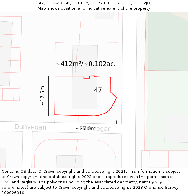 47, DUNVEGAN, BIRTLEY, CHESTER LE STREET, DH3 2JQ: Plot and title map