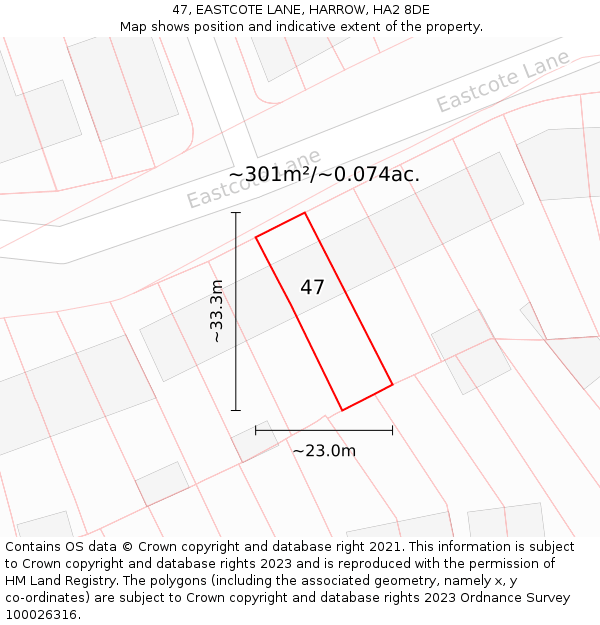 47, EASTCOTE LANE, HARROW, HA2 8DE: Plot and title map