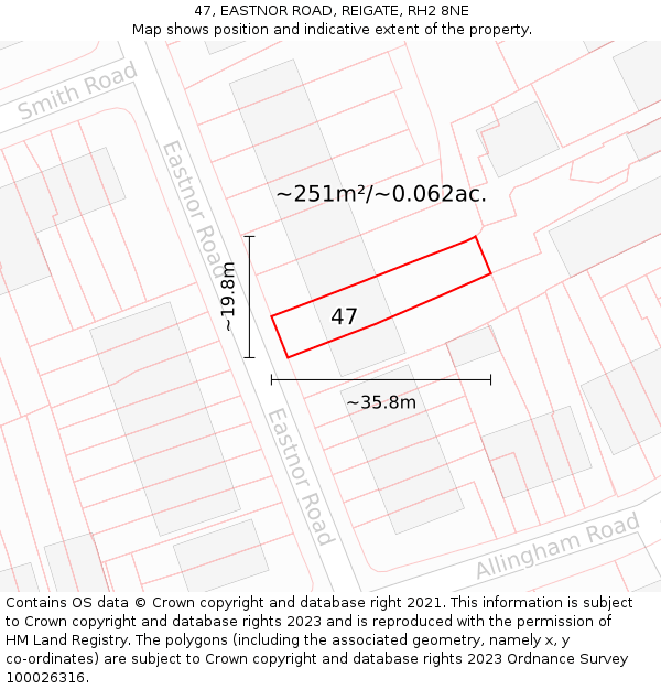 47, EASTNOR ROAD, REIGATE, RH2 8NE: Plot and title map