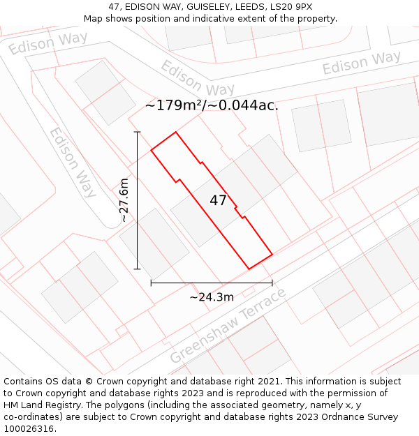 47, EDISON WAY, GUISELEY, LEEDS, LS20 9PX: Plot and title map