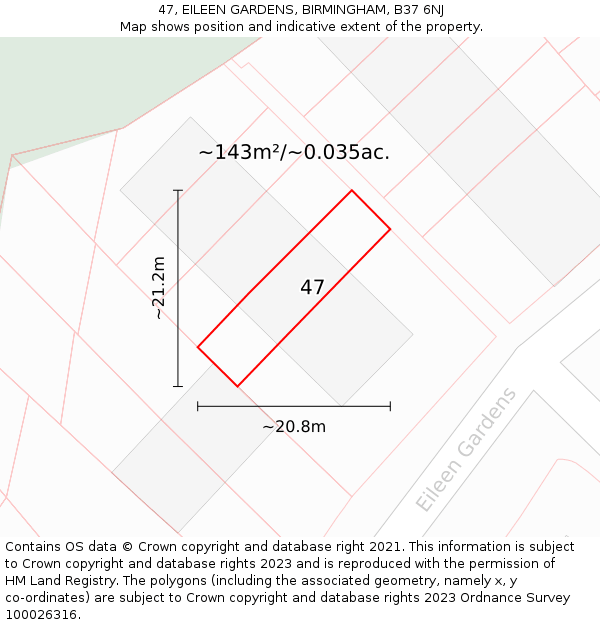 47, EILEEN GARDENS, BIRMINGHAM, B37 6NJ: Plot and title map