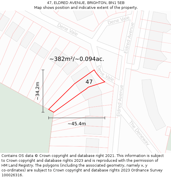 47, ELDRED AVENUE, BRIGHTON, BN1 5EB: Plot and title map