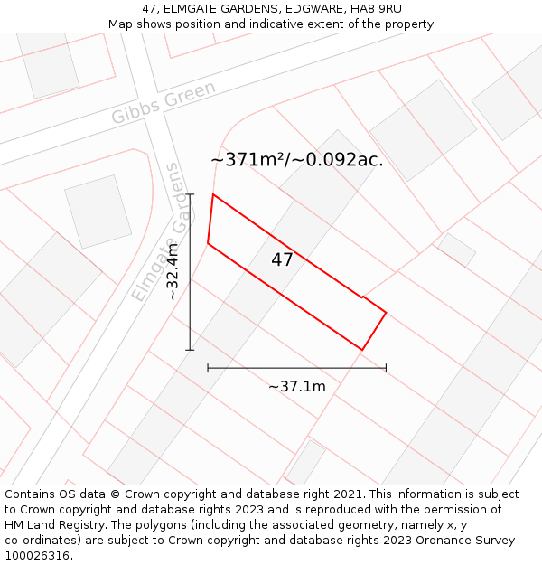 47, ELMGATE GARDENS, EDGWARE, HA8 9RU: Plot and title map