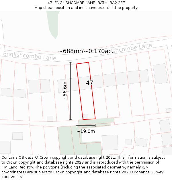 47, ENGLISHCOMBE LANE, BATH, BA2 2EE: Plot and title map