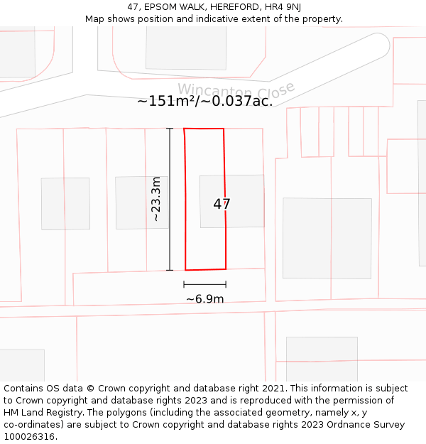 47, EPSOM WALK, HEREFORD, HR4 9NJ: Plot and title map