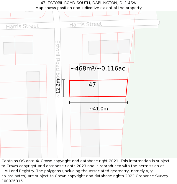 47, ESTORIL ROAD SOUTH, DARLINGTON, DL1 4SW: Plot and title map