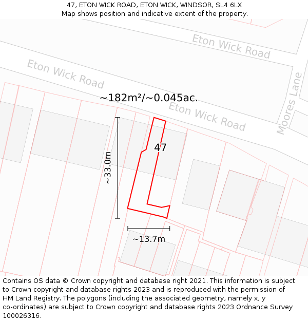 47, ETON WICK ROAD, ETON WICK, WINDSOR, SL4 6LX: Plot and title map