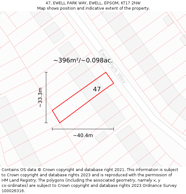 47, EWELL PARK WAY, EWELL, EPSOM, KT17 2NW: Plot and title map