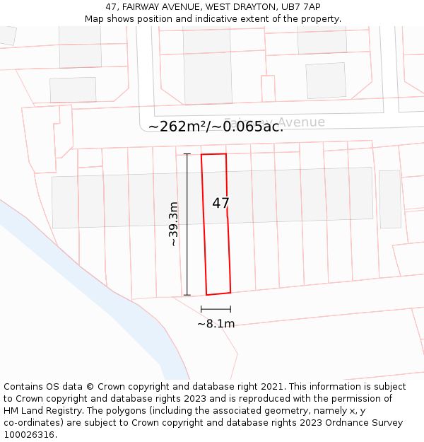 47, FAIRWAY AVENUE, WEST DRAYTON, UB7 7AP: Plot and title map