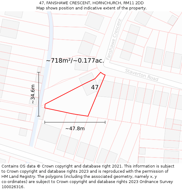 47, FANSHAWE CRESCENT, HORNCHURCH, RM11 2DD: Plot and title map