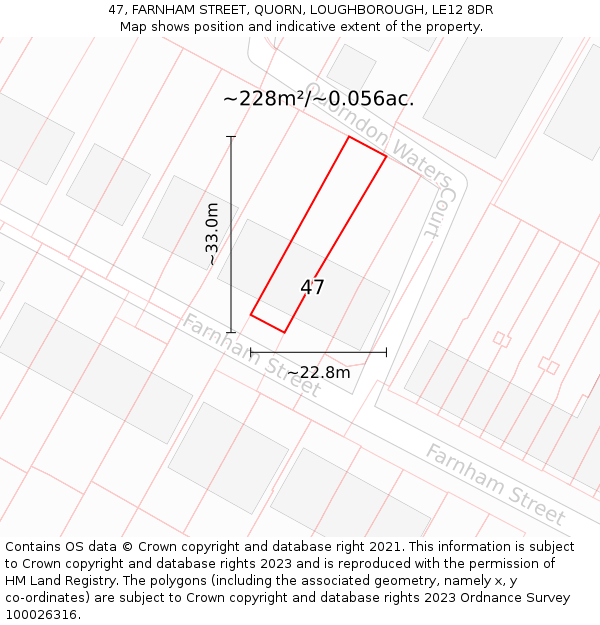 47, FARNHAM STREET, QUORN, LOUGHBOROUGH, LE12 8DR: Plot and title map