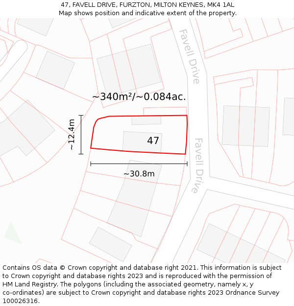 47, FAVELL DRIVE, FURZTON, MILTON KEYNES, MK4 1AL: Plot and title map