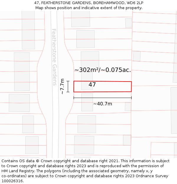 47, FEATHERSTONE GARDENS, BOREHAMWOOD, WD6 2LP: Plot and title map