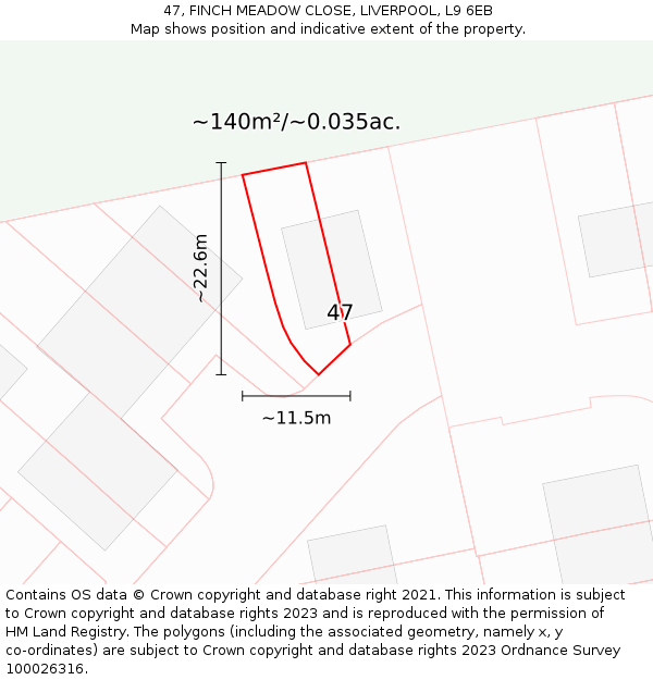 47, FINCH MEADOW CLOSE, LIVERPOOL, L9 6EB: Plot and title map