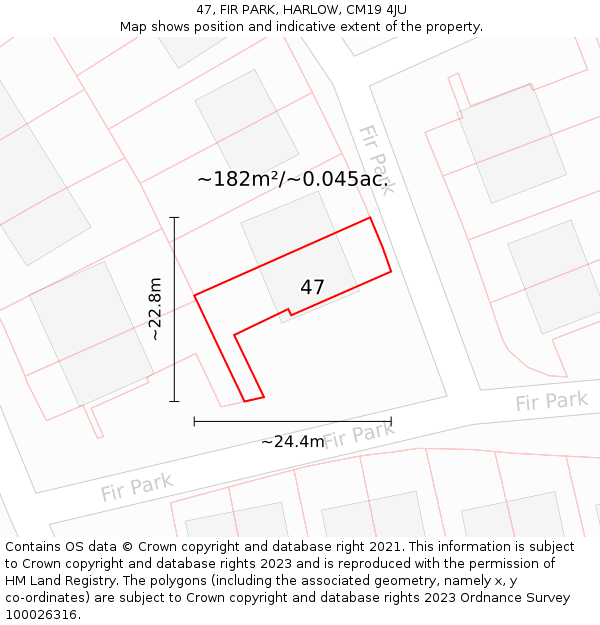 47, FIR PARK, HARLOW, CM19 4JU: Plot and title map