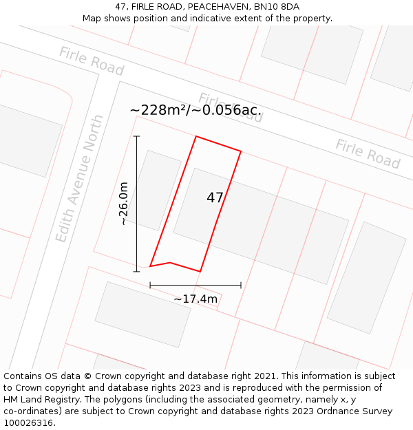 47, FIRLE ROAD, PEACEHAVEN, BN10 8DA: Plot and title map