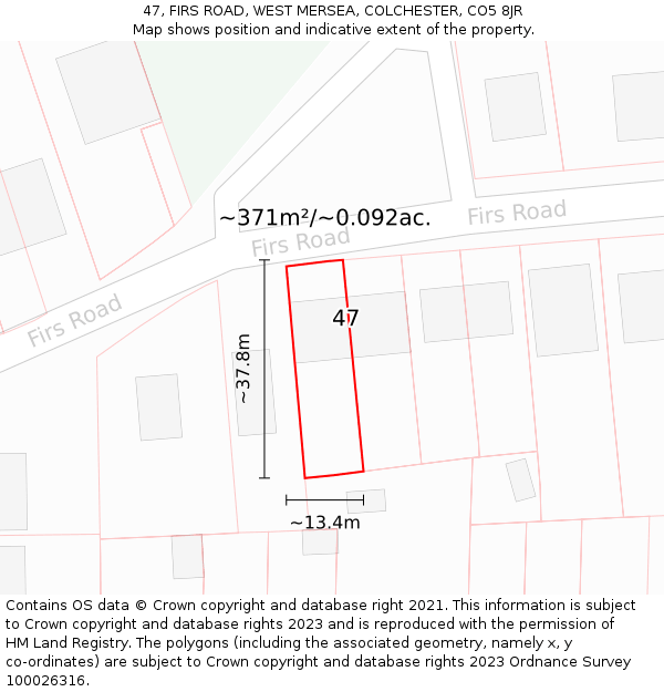 47, FIRS ROAD, WEST MERSEA, COLCHESTER, CO5 8JR: Plot and title map