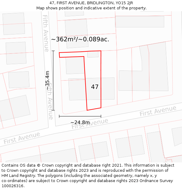 47, FIRST AVENUE, BRIDLINGTON, YO15 2JR: Plot and title map