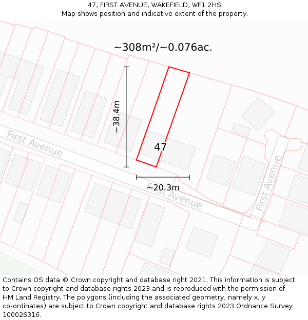 47, FIRST AVENUE, WAKEFIELD, WF1 2HS: Plot and title map