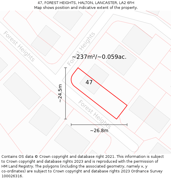 47, FOREST HEIGHTS, HALTON, LANCASTER, LA2 6FH: Plot and title map