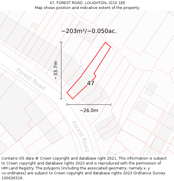 47, FOREST ROAD, LOUGHTON, IG10 1EE: Plot and title map