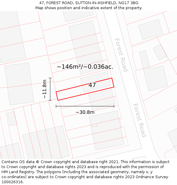 47, FOREST ROAD, SUTTON-IN-ASHFIELD, NG17 3BG: Plot and title map