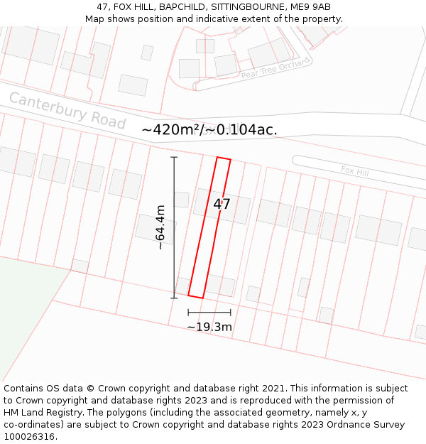 47, FOX HILL, BAPCHILD, SITTINGBOURNE, ME9 9AB: Plot and title map