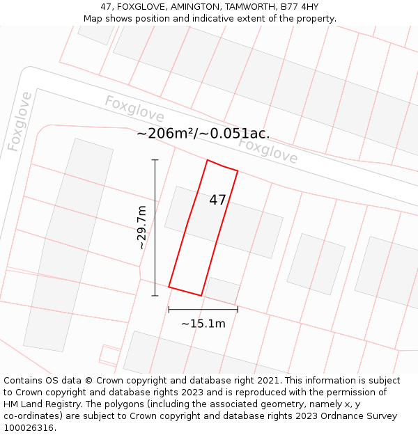 47, FOXGLOVE, AMINGTON, TAMWORTH, B77 4HY: Plot and title map