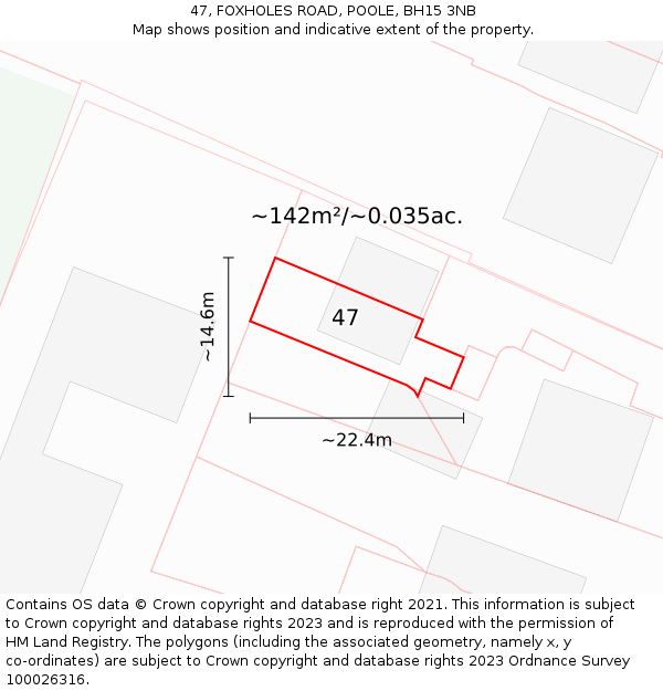 47, FOXHOLES ROAD, POOLE, BH15 3NB: Plot and title map