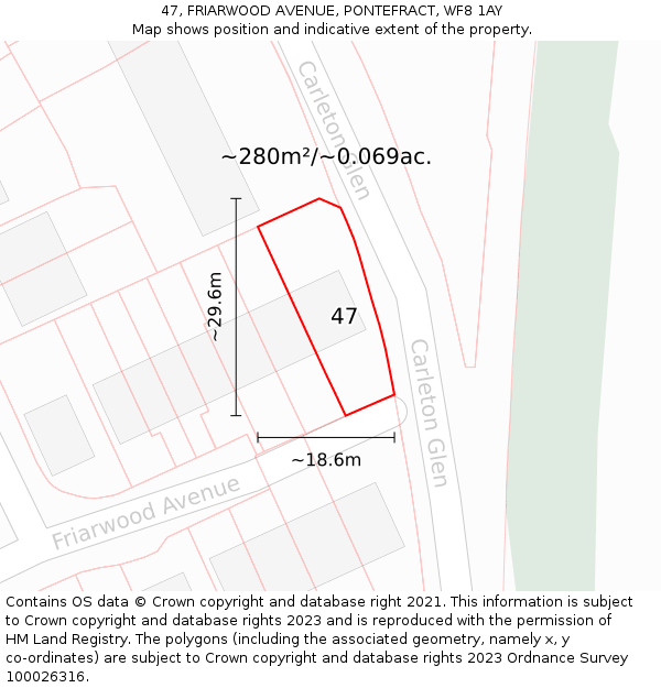 47, FRIARWOOD AVENUE, PONTEFRACT, WF8 1AY: Plot and title map