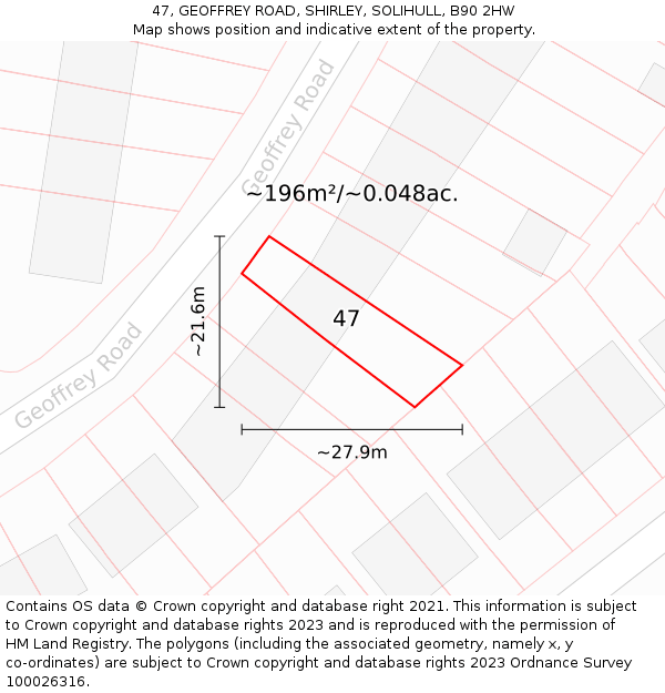 47, GEOFFREY ROAD, SHIRLEY, SOLIHULL, B90 2HW: Plot and title map