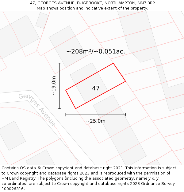 47, GEORGES AVENUE, BUGBROOKE, NORTHAMPTON, NN7 3PP: Plot and title map