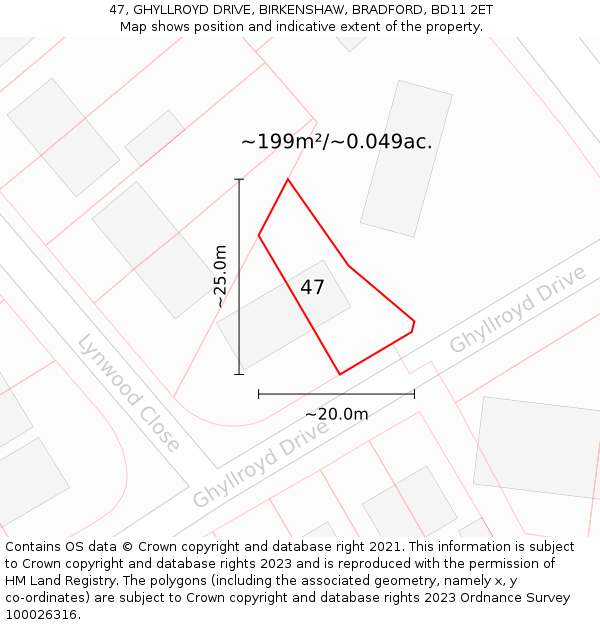 47, GHYLLROYD DRIVE, BIRKENSHAW, BRADFORD, BD11 2ET: Plot and title map