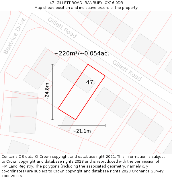 47, GILLETT ROAD, BANBURY, OX16 0DR: Plot and title map