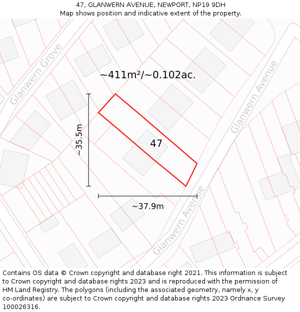47, GLANWERN AVENUE, NEWPORT, NP19 9DH: Plot and title map