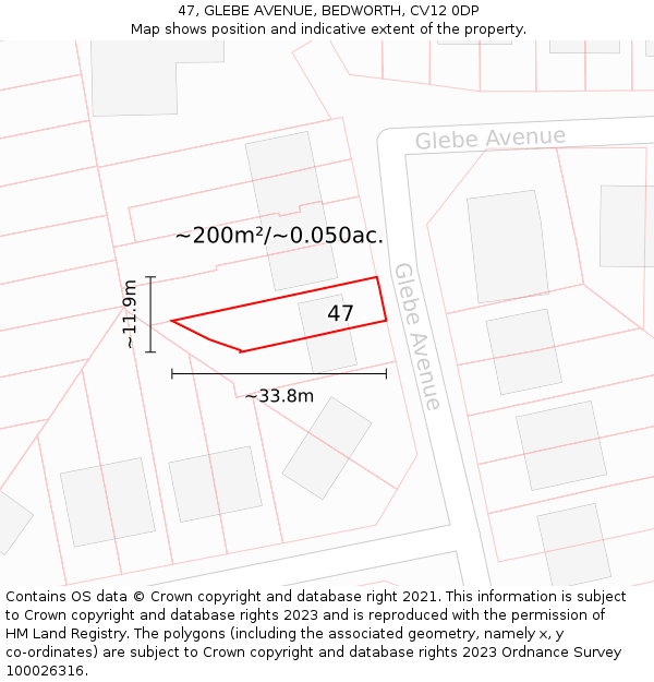 47, GLEBE AVENUE, BEDWORTH, CV12 0DP: Plot and title map