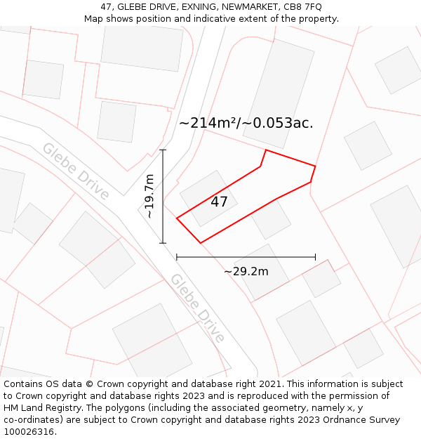 47, GLEBE DRIVE, EXNING, NEWMARKET, CB8 7FQ: Plot and title map