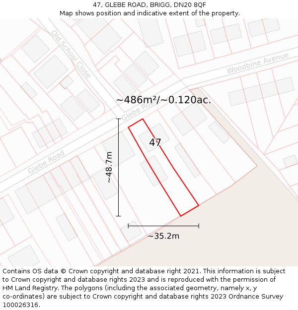 47, GLEBE ROAD, BRIGG, DN20 8QF: Plot and title map