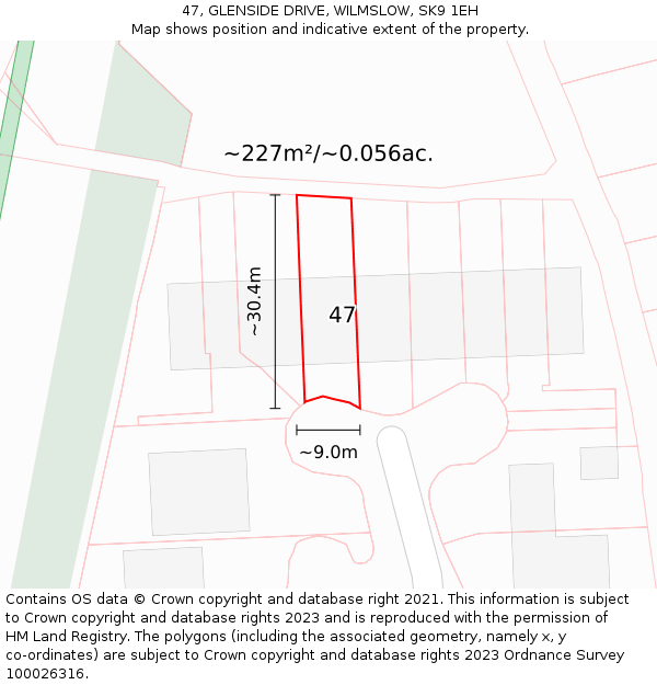 47, GLENSIDE DRIVE, WILMSLOW, SK9 1EH: Plot and title map