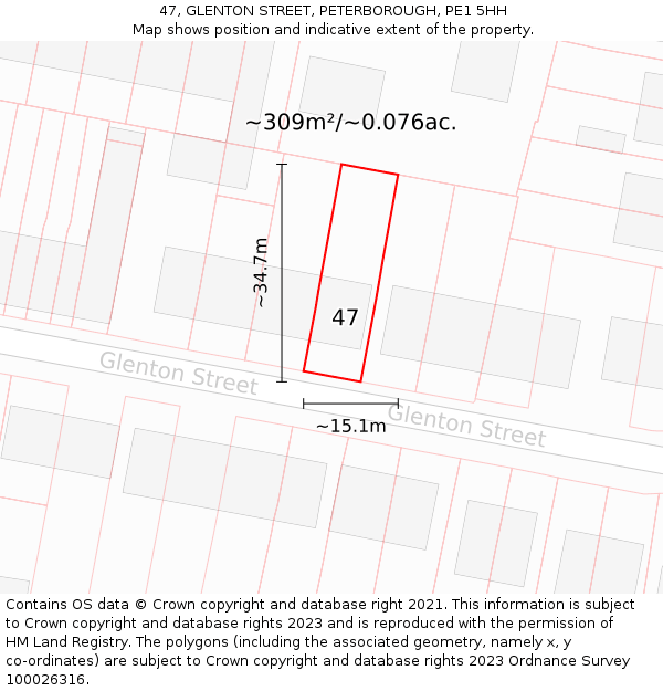 47, GLENTON STREET, PETERBOROUGH, PE1 5HH: Plot and title map