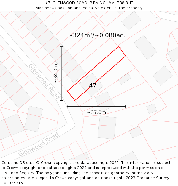 47, GLENWOOD ROAD, BIRMINGHAM, B38 8HE: Plot and title map