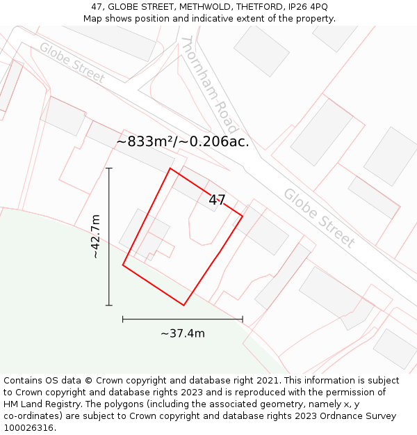 47, GLOBE STREET, METHWOLD, THETFORD, IP26 4PQ: Plot and title map