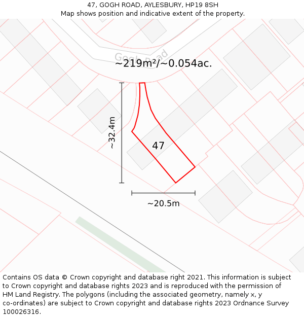 47, GOGH ROAD, AYLESBURY, HP19 8SH: Plot and title map