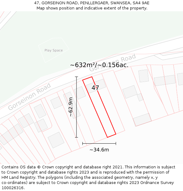 47, GORSEINON ROAD, PENLLERGAER, SWANSEA, SA4 9AE: Plot and title map