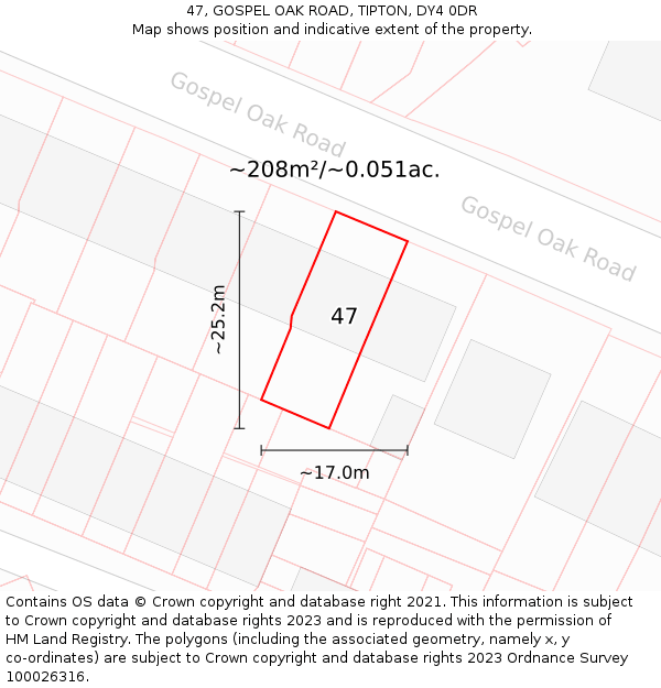 47, GOSPEL OAK ROAD, TIPTON, DY4 0DR: Plot and title map